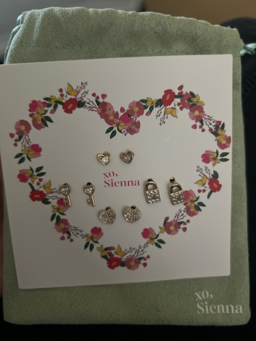 XO, Sienna Gold-Tone Heart & Lock Earring Set